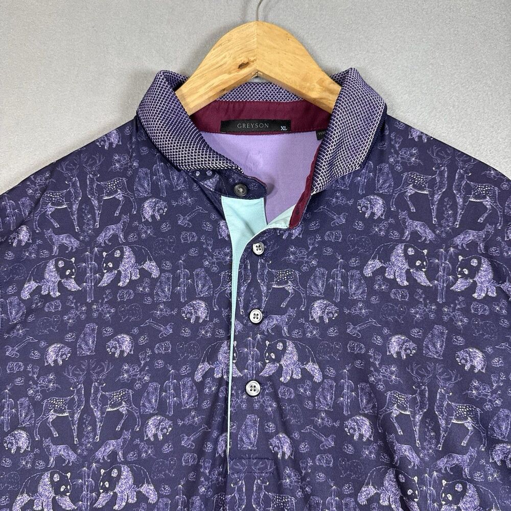 Greyson Golf Polo Mens XL Purple Panda Deer Wildlife St Andrews Country Club